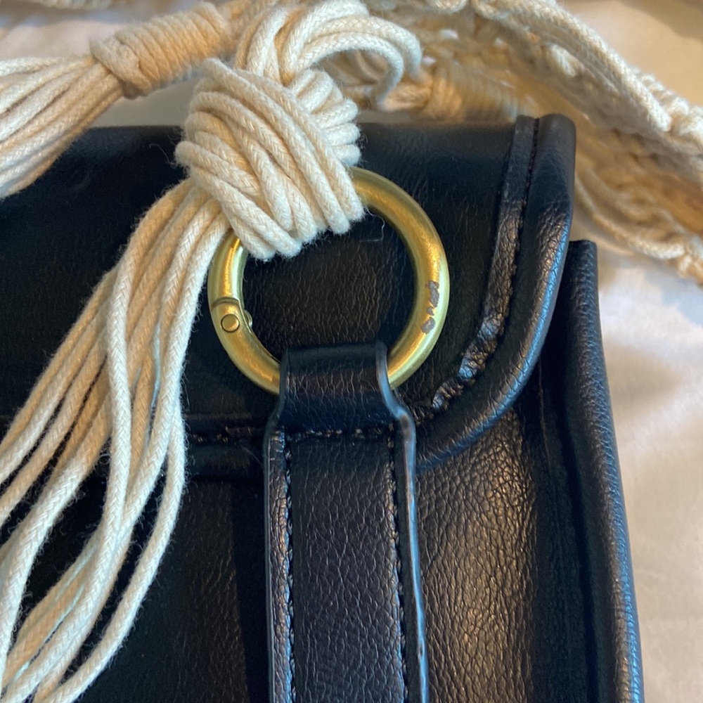 Anthropology Street Level Black Vegan Leather cross body detailed macrame strap - Picture 6 of 15